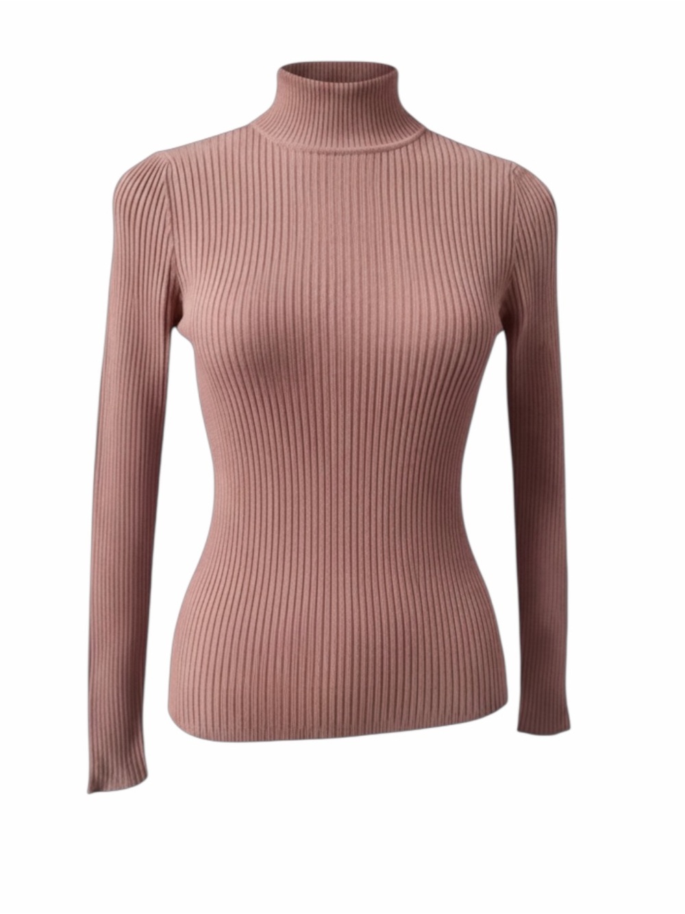 Primark Ribbed Mock Neck Long Sleeve Top - Dusty Pink
